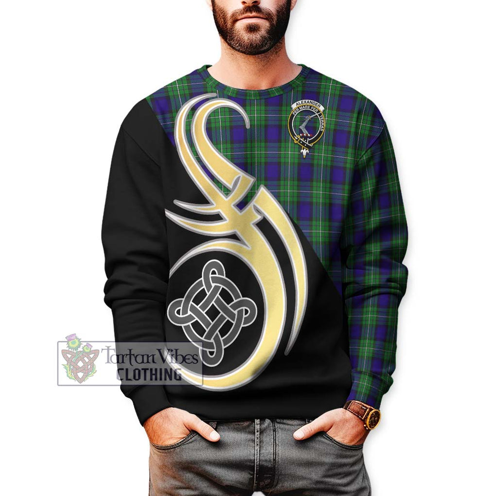 Alexander Tartan Sweatshirt with Family Crest and Celtic Symbol Style Unisex - Tartan Vibes Clothing