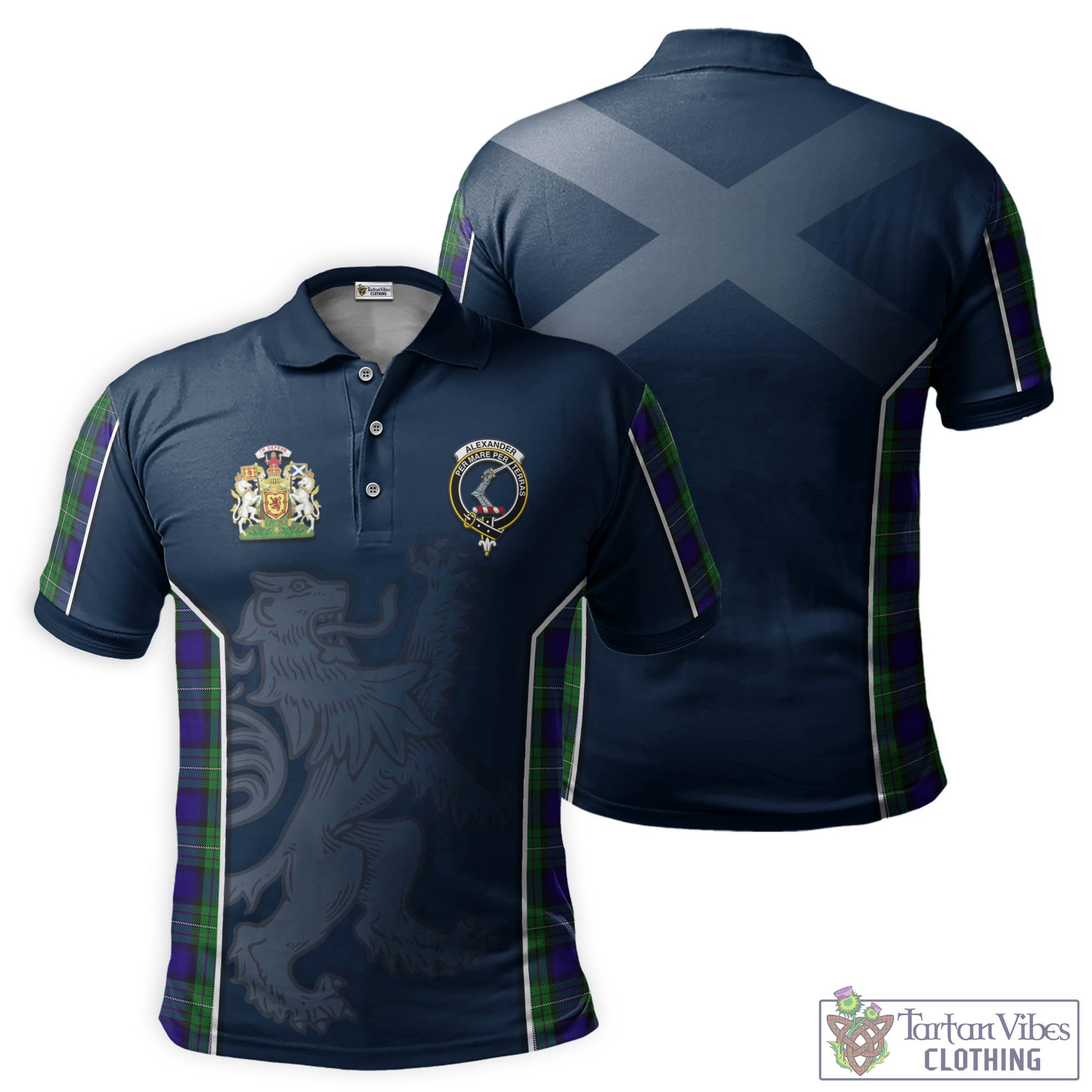 Tartan Vibes Clothing Alexander Tartan Men's Polo Shirt with Family Crest and Lion Rampant Vibes Sport Style