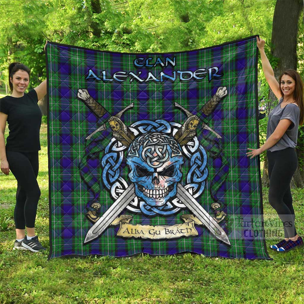 Tartan Vibes Clothing Alexander Tartan Quilt with Celtic Skull Alba Gu Brath Style