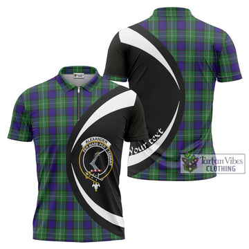 Alexander Tartan Zipper Polo Shirt with Family Crest Circle Style Unisex - Tartan Vibes Clothing