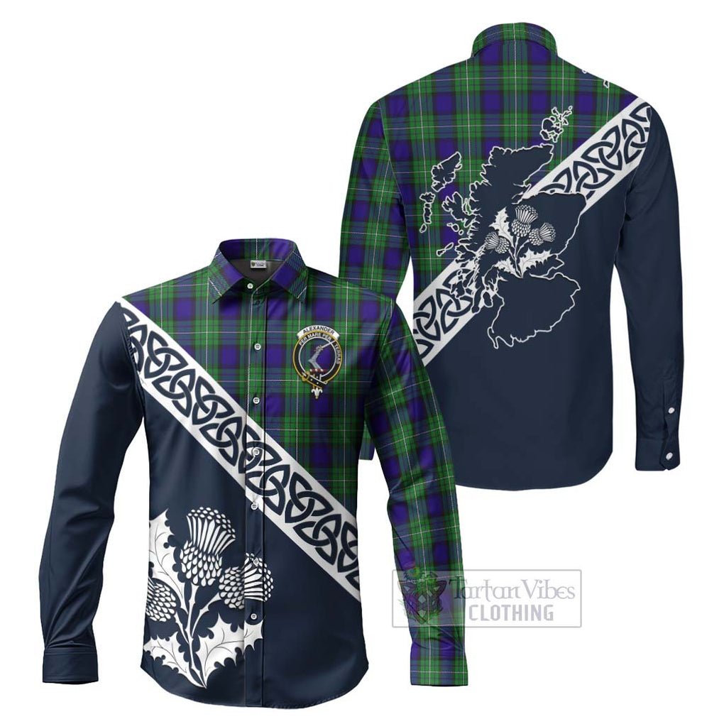 Tartan Vibes Clothing Alexander Tartan Long Sleeve Button Shirt Featuring Thistle and Scotland Map