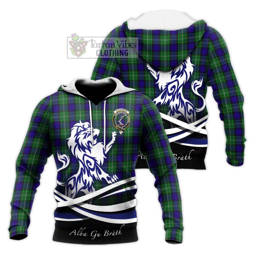 Alexander Tartan Knitted Hoodie with Alba Gu Brath Regal Lion Emblem Unisex Knitted Pullover Hoodie - Tartanvibesclothing Shop