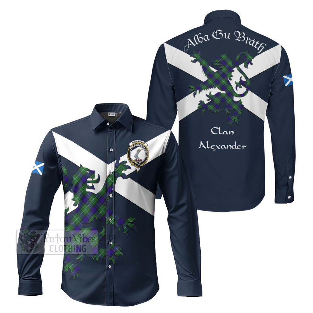 Tartan Vibes Clothing Alexander Tartan Lion Rampant Long Sleeve Button Shirt – Proudly Display Your Heritage with Alba Gu Brath and Clan Name