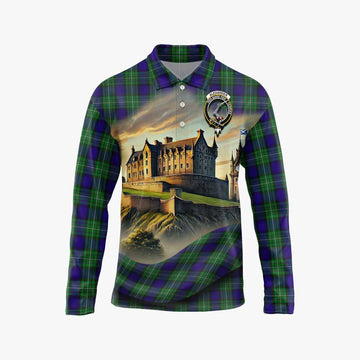 Alexander Tartan Family Crest Long Sleeve Polo Shirt with Scottish Ancient Castle Style Unisex - Tartan Vibes Clothing
