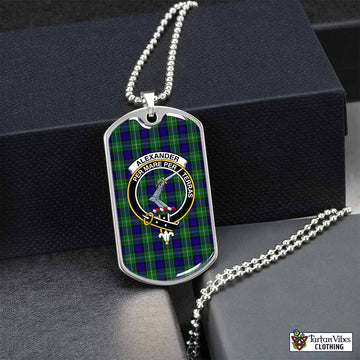 Alexander Tartan Dog Tag Necklace with Family Crest Silver No - Tartan Vibes Clothing