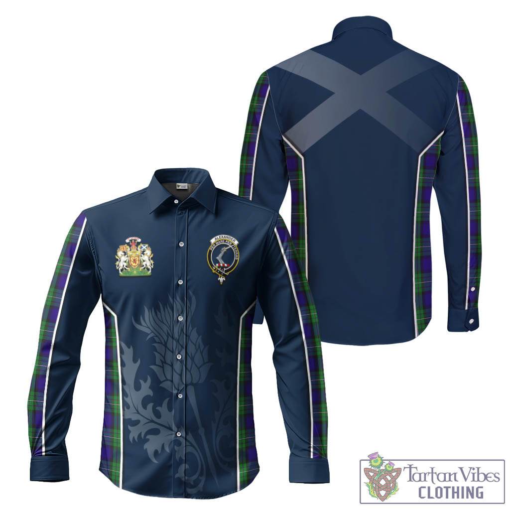 Tartan Vibes Clothing Alexander Tartan Long Sleeve Button Up Shirt with Family Crest and Scottish Thistle Vibes Sport Style