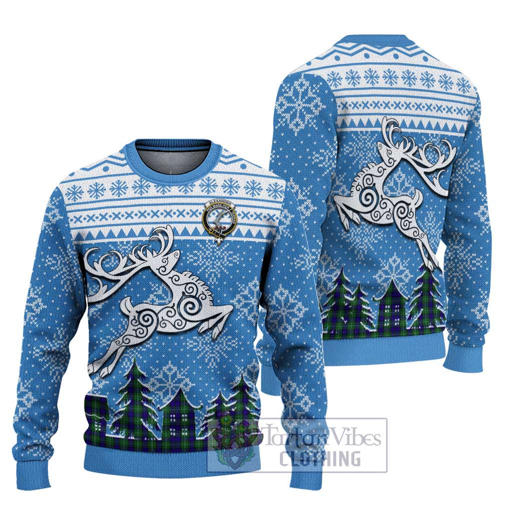 Tartan Vibes Clothing Alexander Clan Christmas Ugly Sweater with Tartan and Celtic Raindeer Style