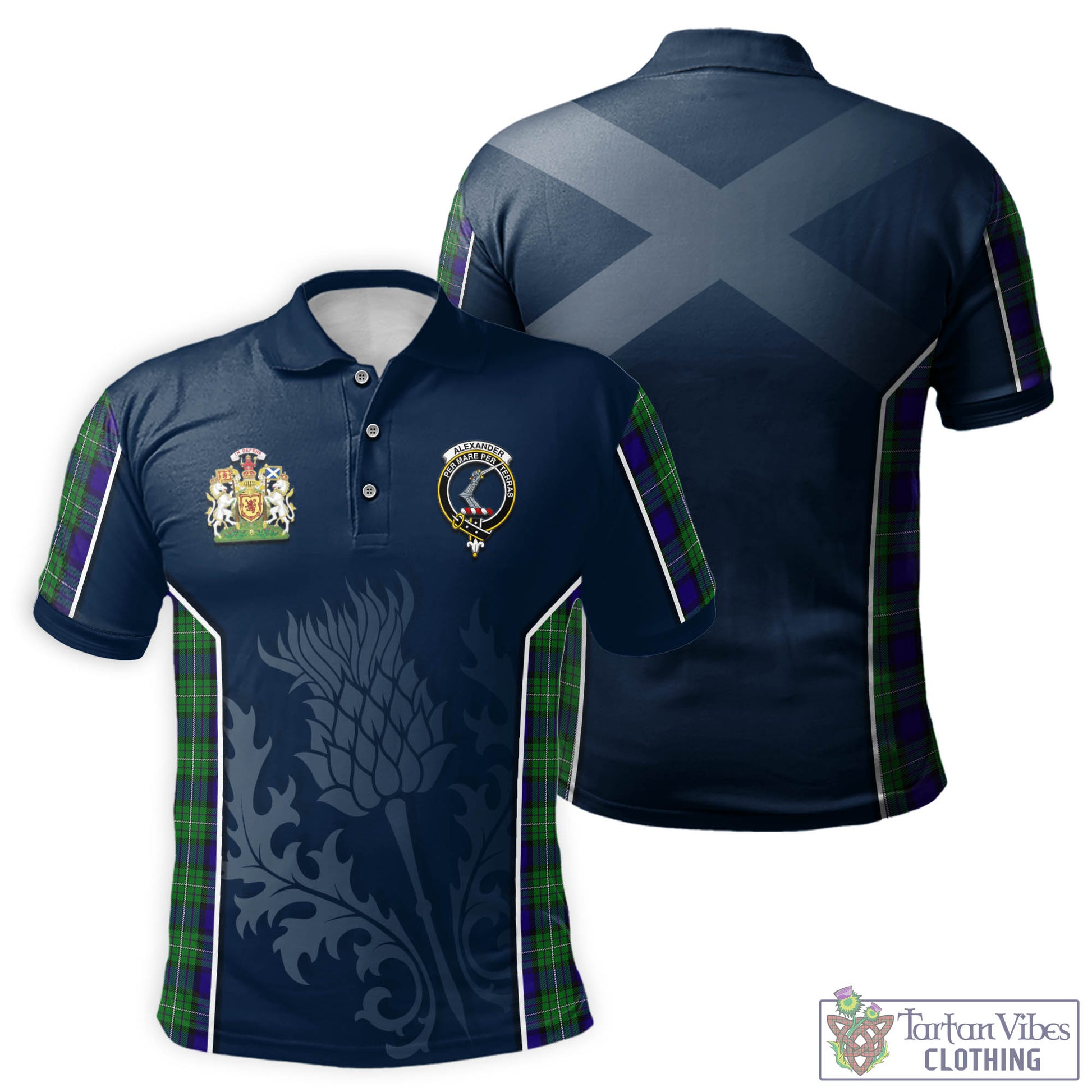 Tartan Vibes Clothing Alexander Tartan Men's Polo Shirt with Family Crest and Scottish Thistle Vibes Sport Style