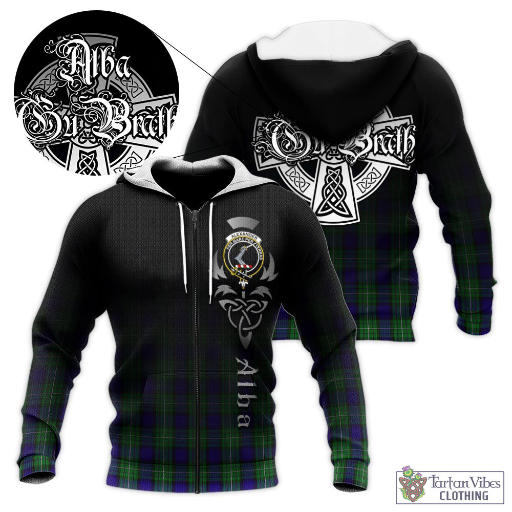 Tartan Vibes Clothing Alexander Tartan Knitted Hoodie Featuring Alba Gu Brath Family Crest Celtic Inspired