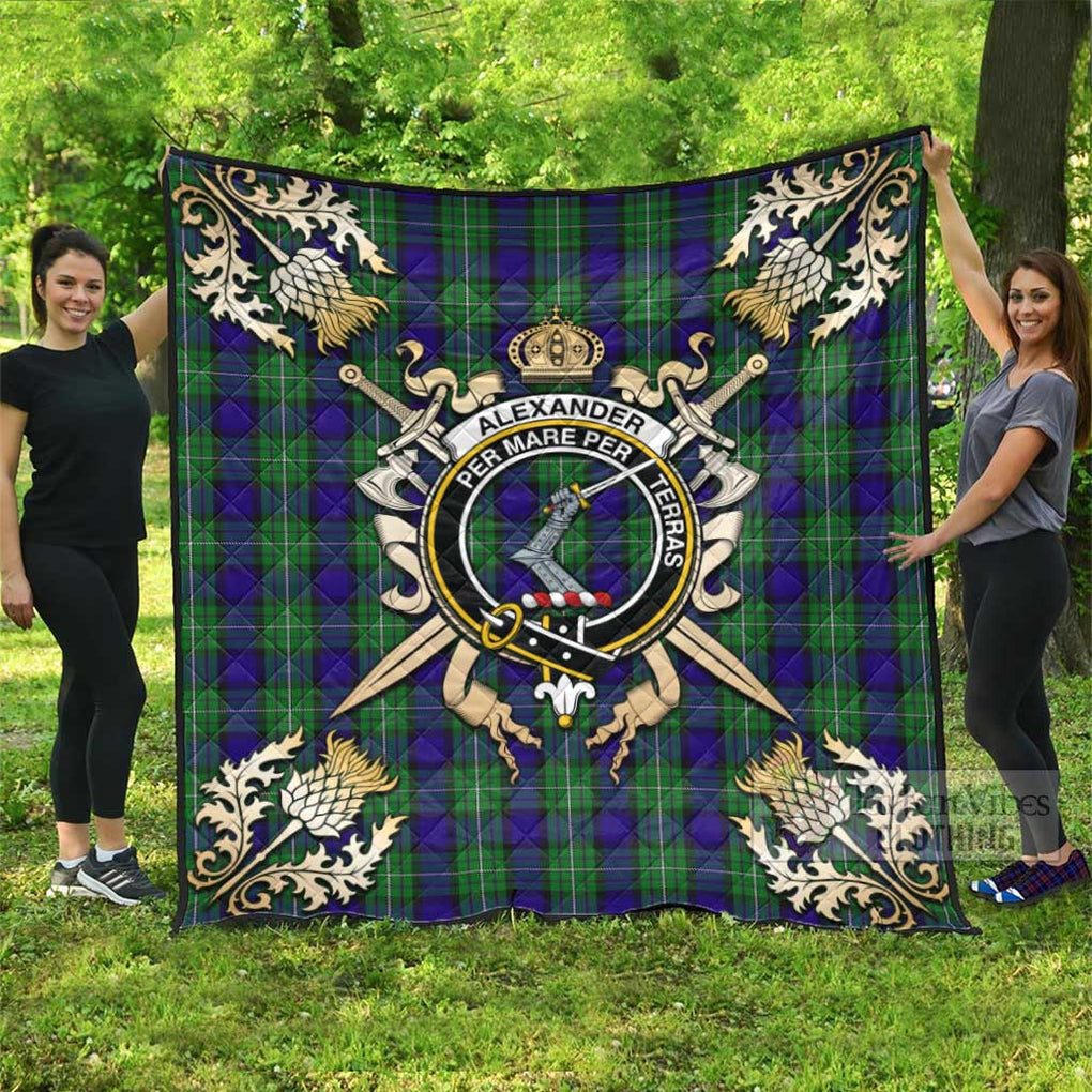 Tartan Vibes Clothing Alexander Tartan Quilt with Family Crest and Scottish Golden Courage Shield