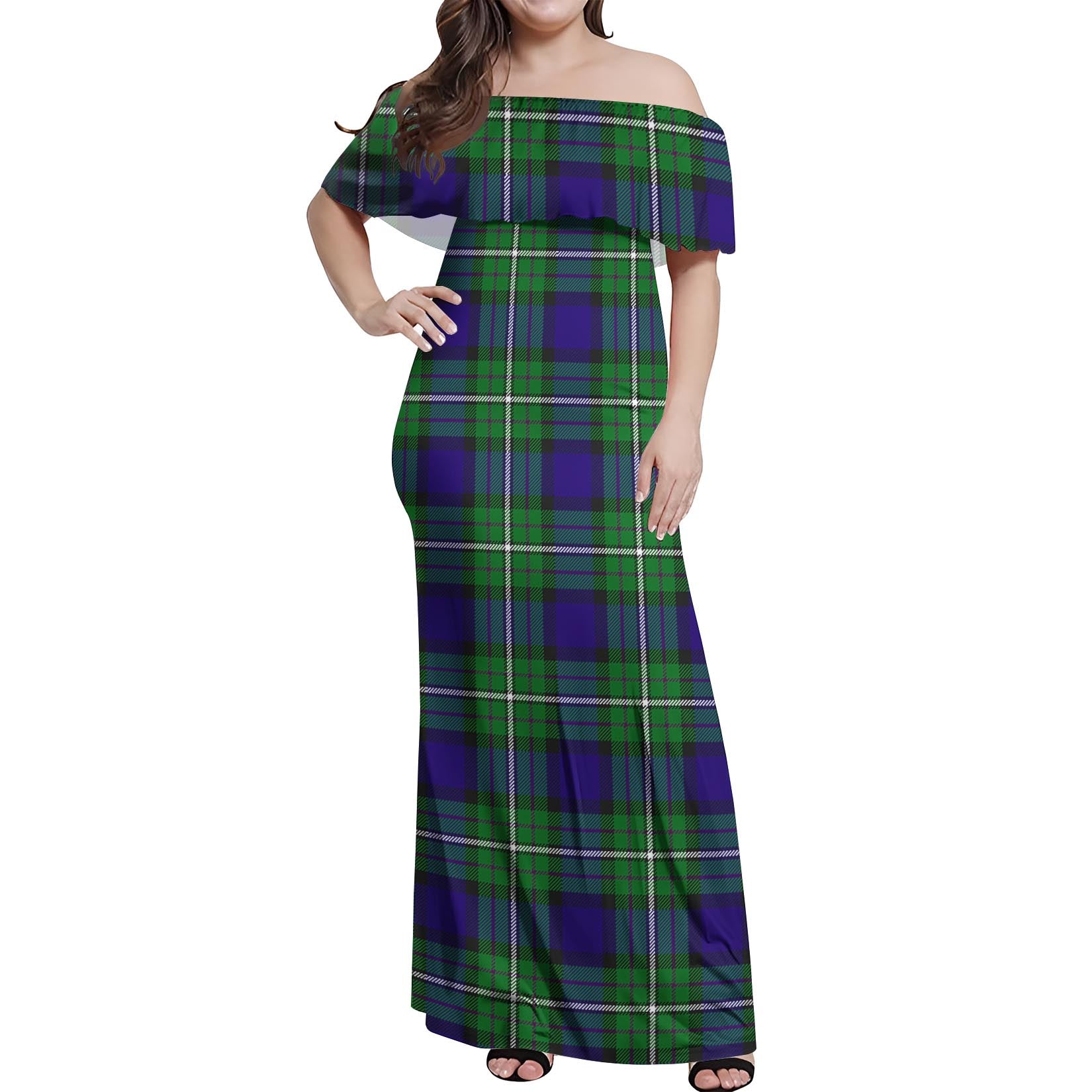 Alexander Tartan Off Shoulder Long Dress Women's Dress - Tartanvibesclothing