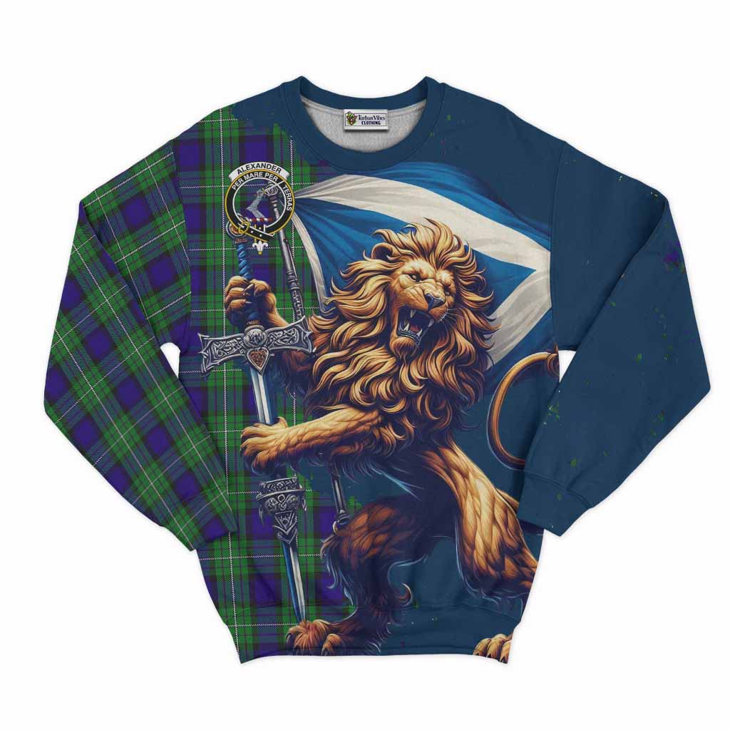 Tartan Vibes Clothing Alexander Tartan Family Crest Sweatshirt with Scottish Majestic Lion