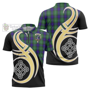 Alexander Tartan Zipper Polo Shirt with Family Crest and Celtic Symbol Style