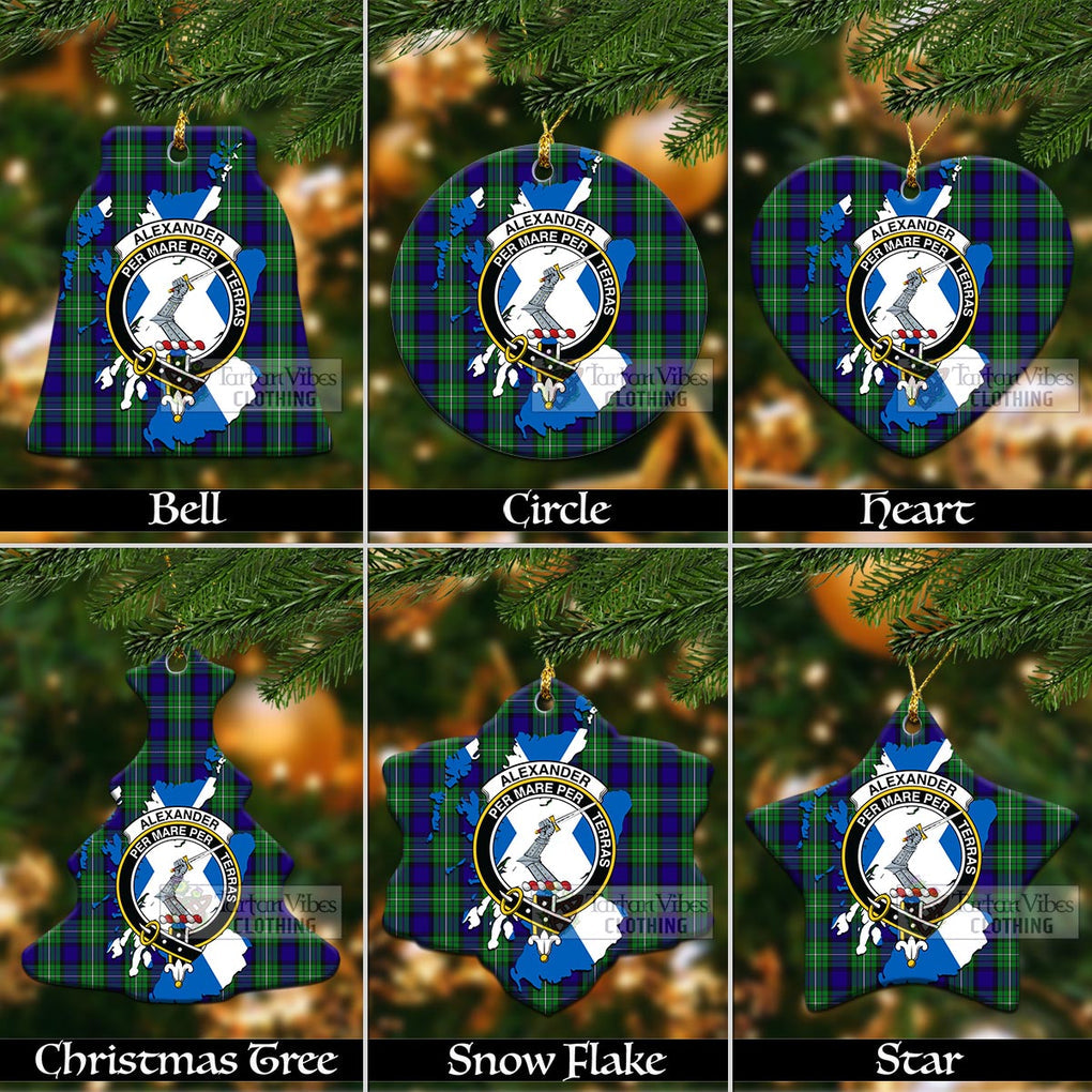 Tartan Vibes Clothing Alexander Tartan Christmas Ornament with Family Crest and Scotland Map