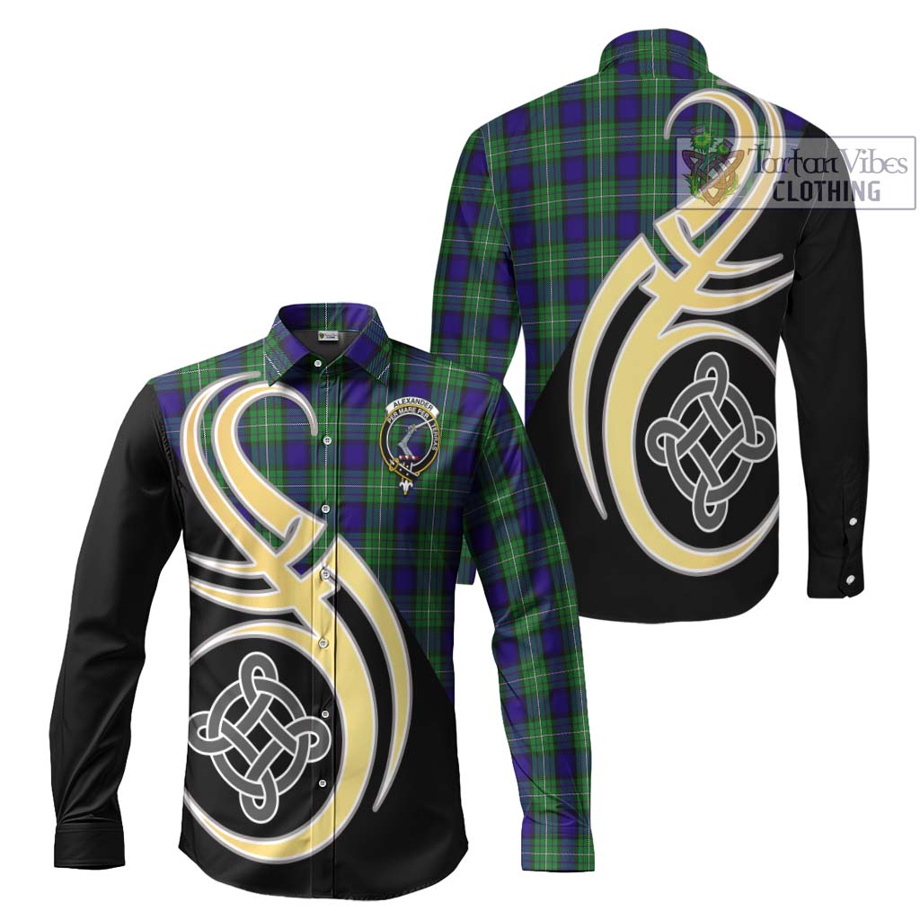 Alexander Tartan Long Sleeve Button Shirt with Family Crest and Celtic Symbol Style Men's Shirt S - Tartan Vibes Clothing