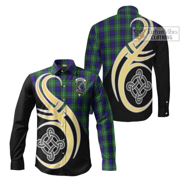 Alexander Tartan Long Sleeve Button Shirt with Family Crest and Celtic Symbol Style