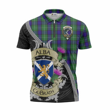 Alexander Tartan Family Crest Zipper Polo Shirt Lion Rampant Royal Thistle Shield Celtic Inspired Unisex - Tartan Vibes Clothing