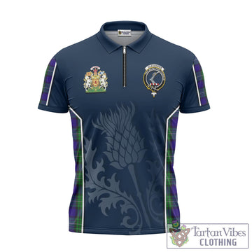 Alexander Tartan Zipper Polo Shirt with Family Crest and Scottish Thistle Vibes Sport Style Unisex - Tartan Vibes Clothing