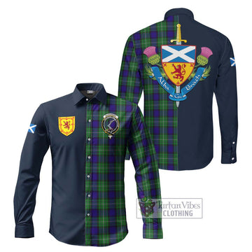 Alexander Tartan Long Sleeve Button Shirt Alba with Scottish Lion Royal Arm Half Style