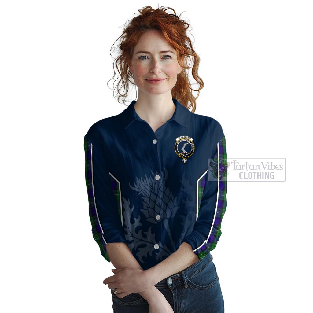 Tartan Vibes Clothing Alexander Tartan Women's Casual Shirt with Family Crest and Scottish Thistle Vibes Sport Style