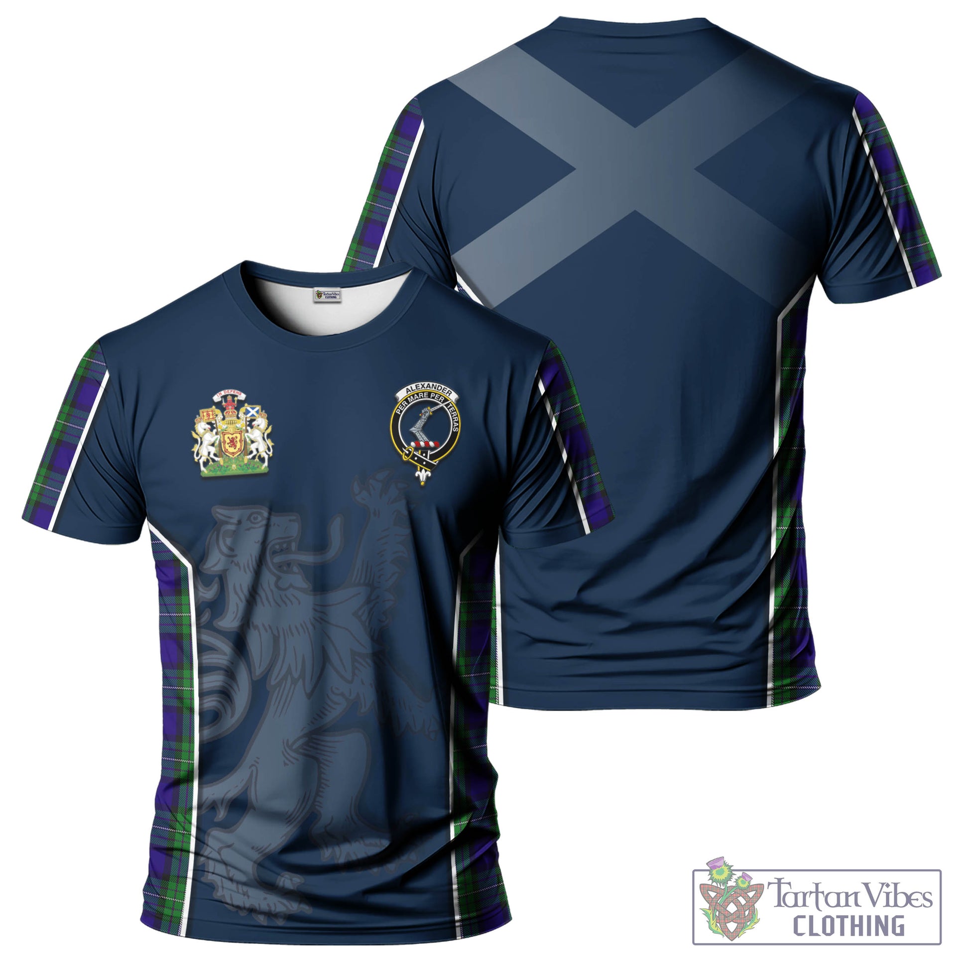 Tartan Vibes Clothing Alexander Tartan T-Shirt with Family Crest and Lion Rampant Vibes Sport Style