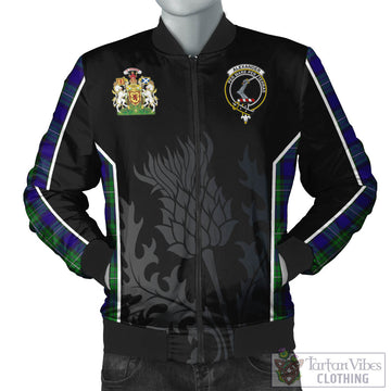 Alexander Tartan Bomber Jacket with Family Crest and Scottish Thistle Vibes Sport Style Unisex Black - Tartan Vibes Clothing
