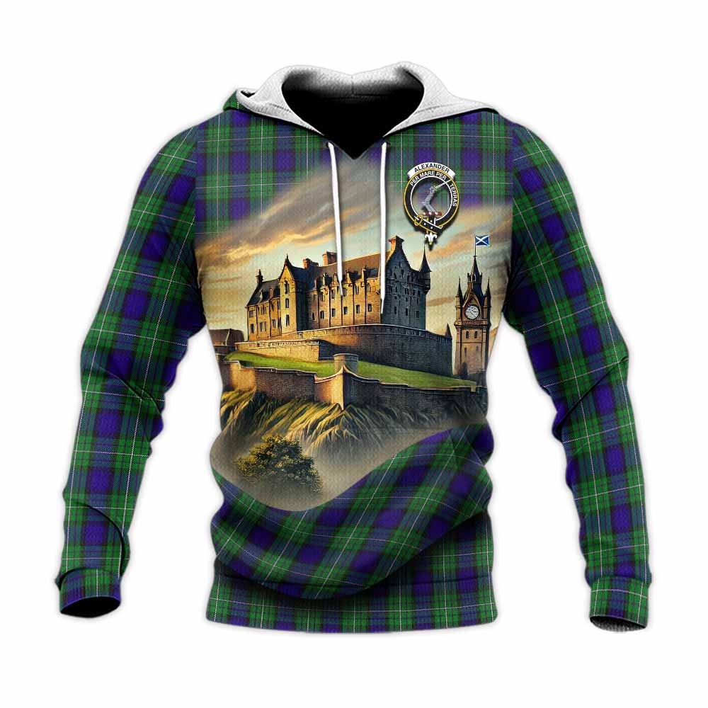 Alexander Tartan Family Crest Knitted Hoodie with Scottish Ancient Castle Style Unisex Knitted Pullover Hoodie - Tartan Vibes Clothing