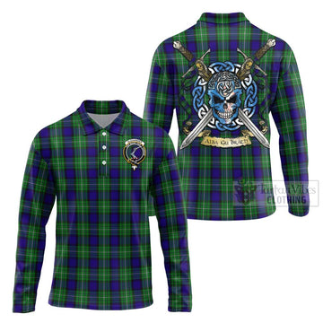 Alexander Tartan Long Sleeve Polo Shirt with Family Crest Celtic Skull Style Unisex - Tartan Vibes Clothing