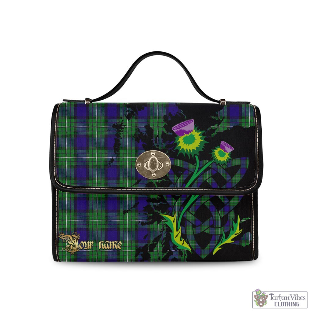 Alexander Tartan Waterproof Canvas Bag with Scotland Map and Thistle Celtic Accents Black Leather Strap One Size 10.5*20*27cm - Tartan Vibes Clothing