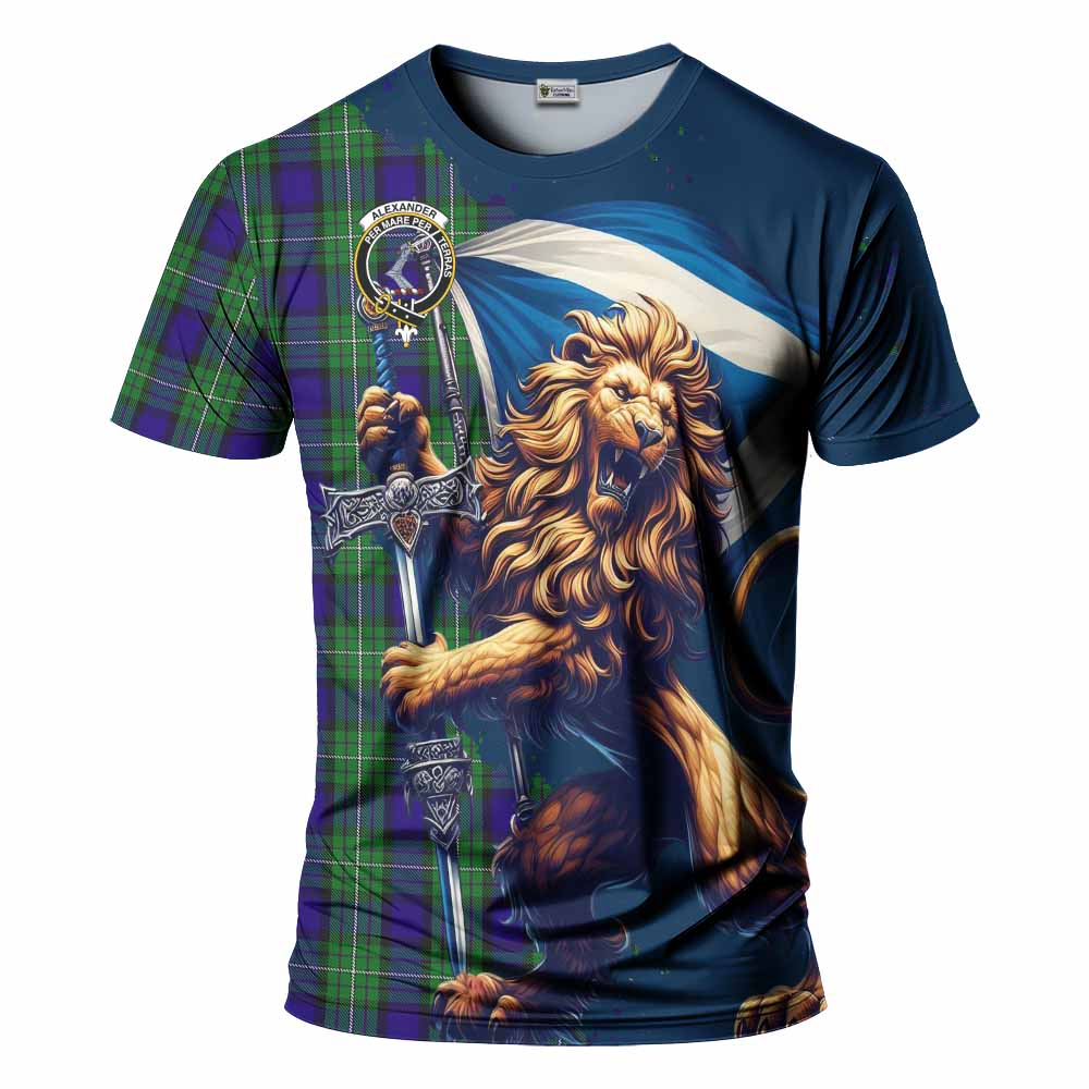 Tartan Vibes Clothing Alexander Tartan Family Crest T-Shirt with Scottish Majestic Lion