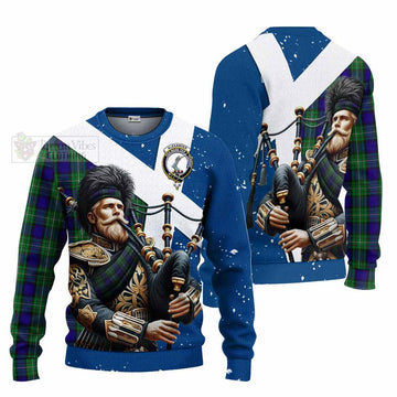 Alexander Tartan Knitted Sweater with Family Crest Scottish Bagpiper Vibes