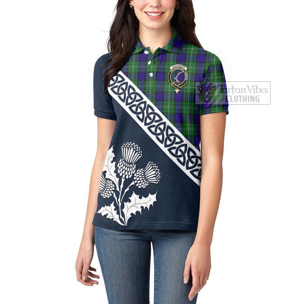 Tartan Vibes Clothing Alexander Tartan Women's Polo Shirt Featuring Thistle and Scotland Map