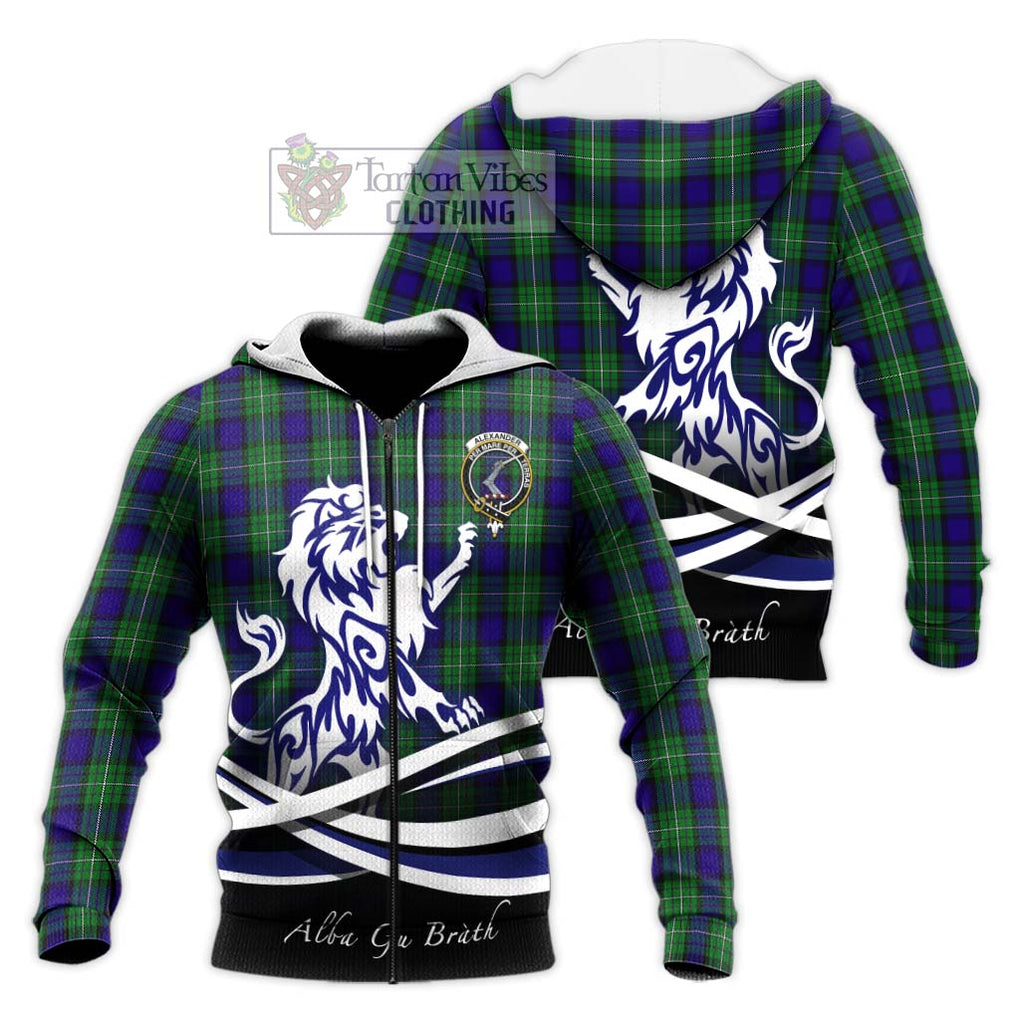 Alexander Tartan Knitted Hoodie with Alba Gu Brath Regal Lion Emblem Unisex Knitted Zip Hoodie - Tartanvibesclothing Shop