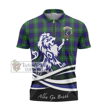 Alexander Tartan Zipper Polo Shirt with Alba Gu Brath Regal Lion Emblem - Tartan Vibes Clothing