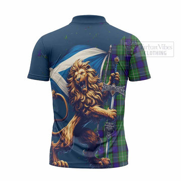 Alexander Tartan Family Crest Zipper Polo Shirt with Scottish Majestic Lion - Tartan Vibes Clothing