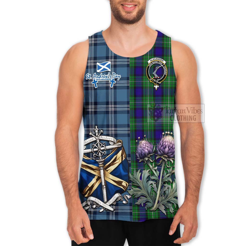 Tartan Vibes Clothing Alexander Tartan Men's Tank Top Happy St. Andrew's Day Half Tartan Style