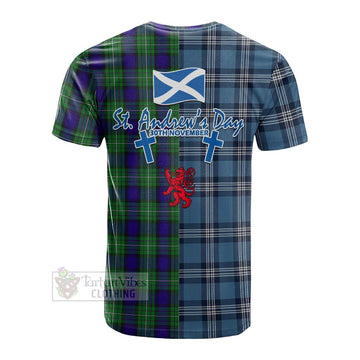 Alexander Tartan Cotton T-shirt Happy St. Andrew's Day Half Tartan Style - Tartan Vibes Clothing