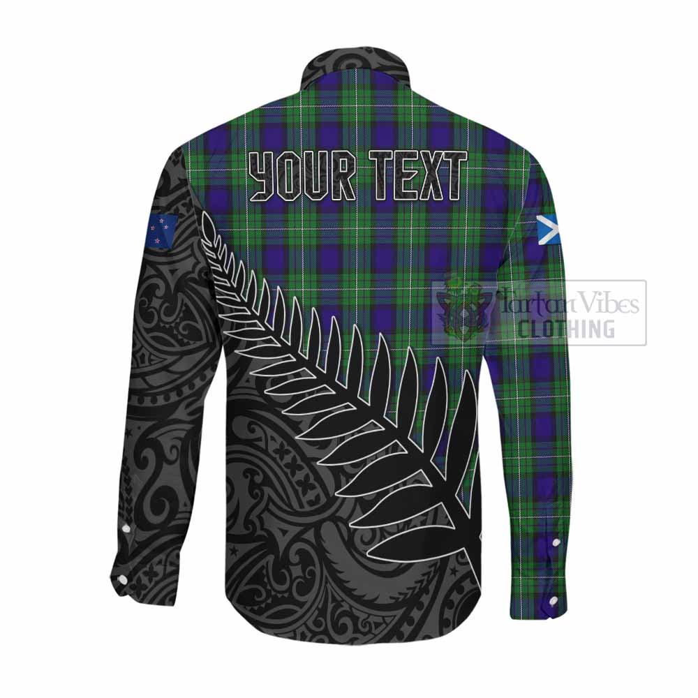 Tartan Vibes Clothing Alexander Crest Tartan Long Sleeve Button Shirt with New Zealand Silver Fern Half Style