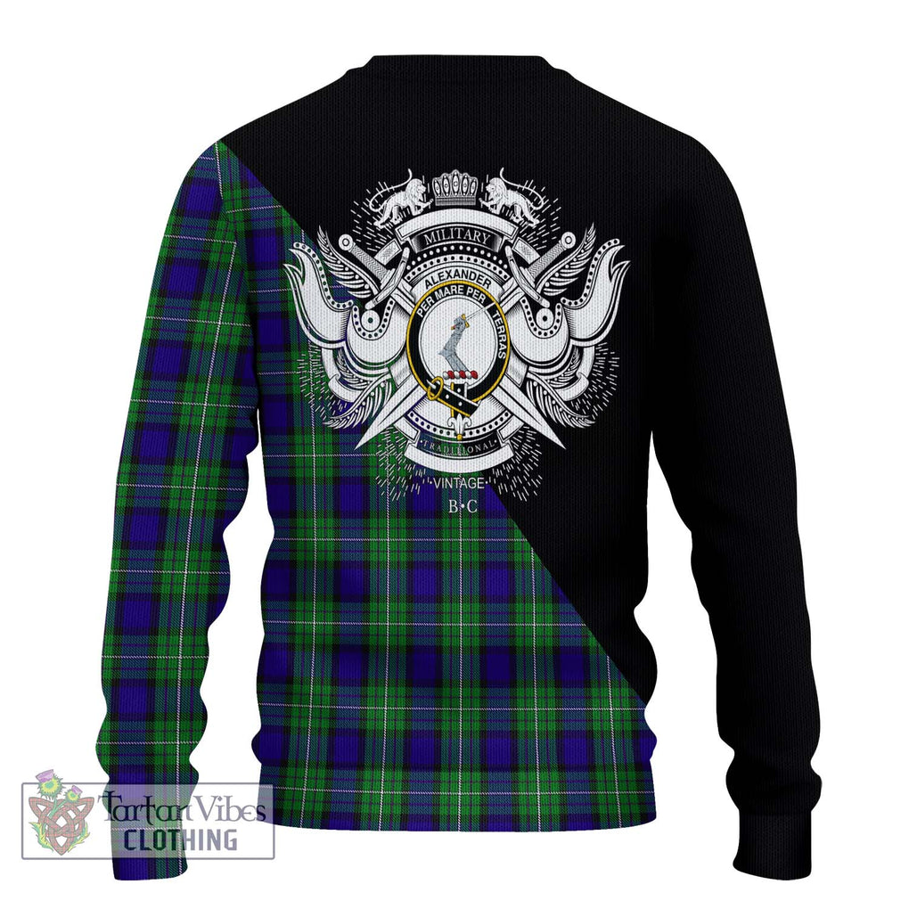 Alexander Tartan Knitted Sweater with Family Crest and Military Logo Style - Tartanvibesclothing Shop