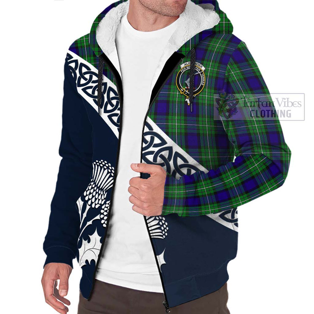 Alexander Tartan Sherpa Hoodie Featuring Thistle and Scotland Map - Tartan Vibes Clothing