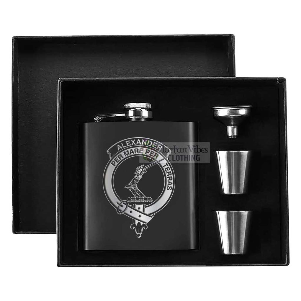 Alexander Crest Hip Flask Set 7oz Black Stainless Steel with A Gift Box - 2D-tartanvibesclothing
