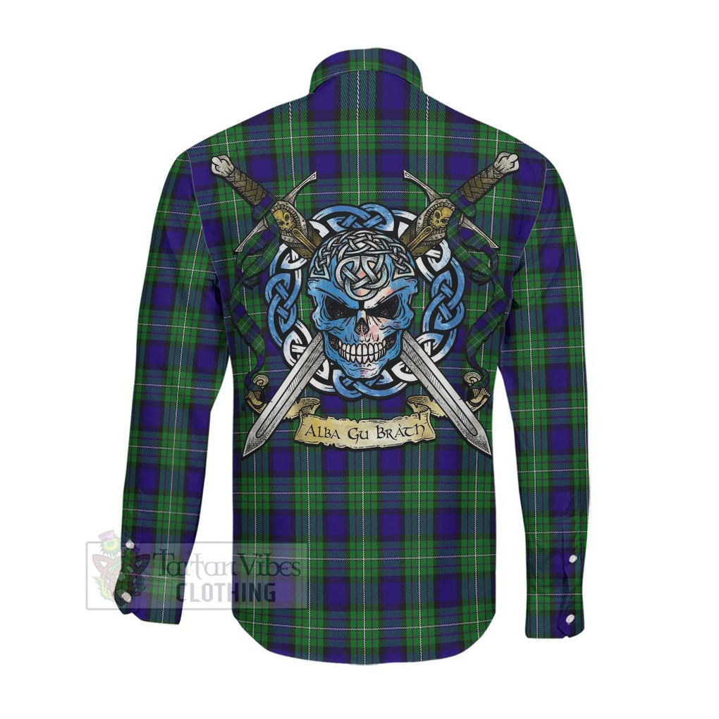 Tartan Vibes Clothing Alexander Tartan Long Sleeve Button Shirt with Family Crest Celtic Skull Style