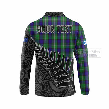 Alexander Crest Tartan Long Sleeve Polo Shirt with New Zealand Silver Fern Half Style - Tartan Vibes Clothing