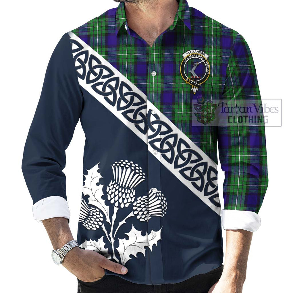 Tartan Vibes Clothing Alexander Tartan Long Sleeve Button Shirt Featuring Thistle and Scotland Map