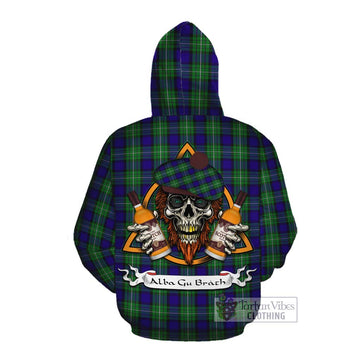 Alexander Tartan Cotton Hoodie with Family Crest and Bearded Skull Holding Bottles of Whiskey Pullover Hoodie - Tartan Vibes Clothing