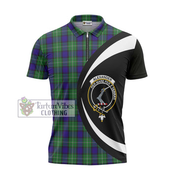Alexander Tartan Zipper Polo Shirt with Family Crest Circle Style - Tartan Vibes Clothing