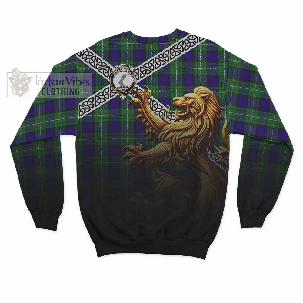 Alexander Crest Tartan Sweatshirt with Golden Lion Emblem Celtic Style - Tartan Vibes Clothing