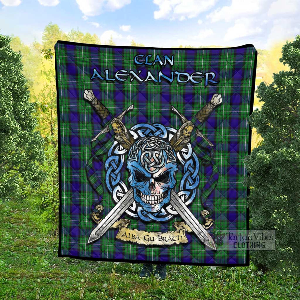 Tartan Vibes Clothing Alexander Tartan Quilt with Celtic Skull Alba Gu Brath Style