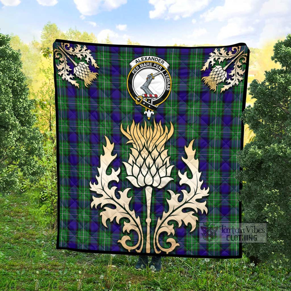 Tartan Vibes Clothing Alexander Tartan Quilt with Family Crest and Golden Thistle Style