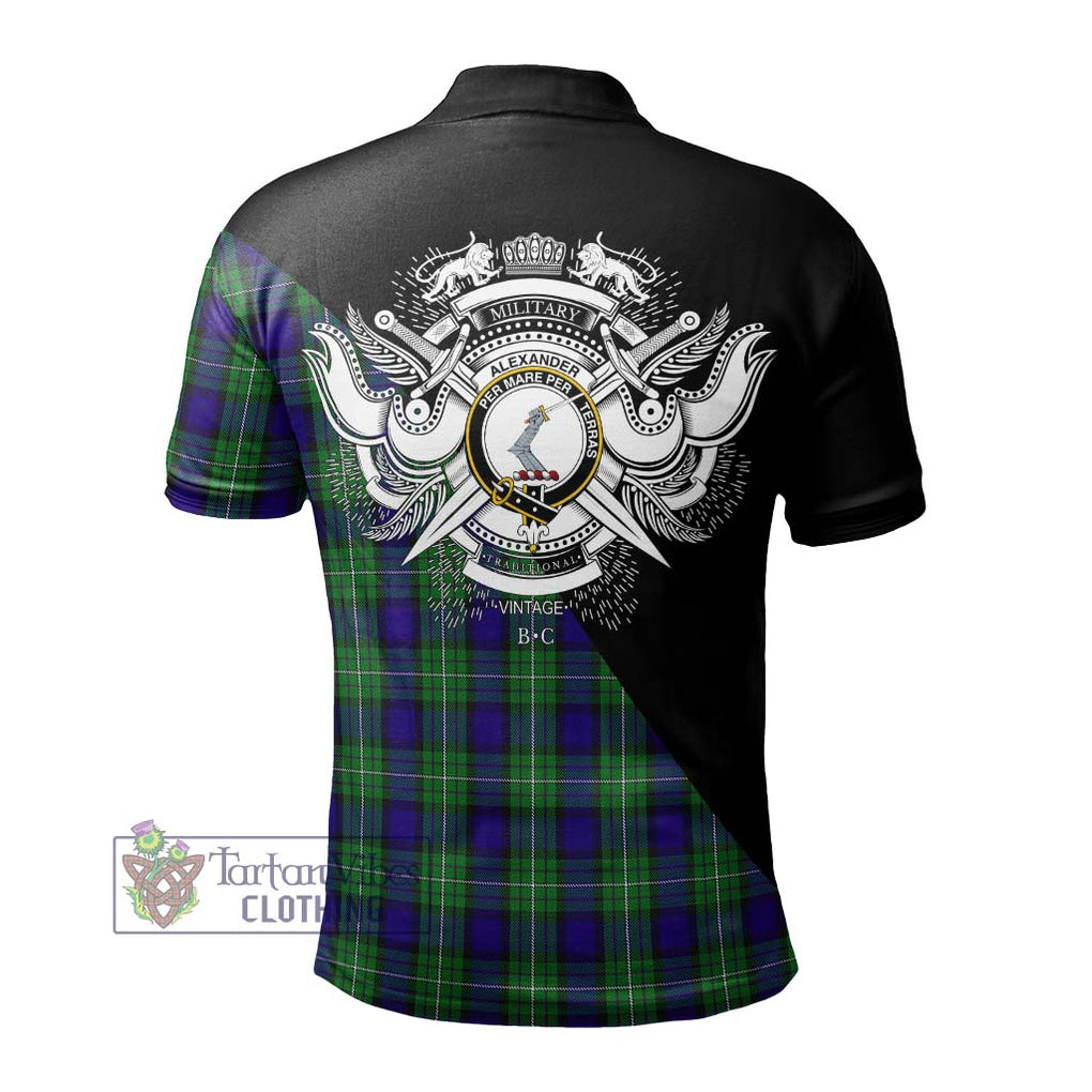 Alexander Tartan Polo Shirt with Family Crest and Military Logo Style - Tartanvibesclothing Shop